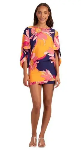 Trina Turk  Breeze Swim Tunic Cover Up Large Women's Blue Yellow Pink Dress $152