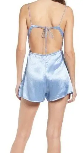 Rahi Bondi Gwen Blue Satin Open Back Romper Women’s Large NWOT Size M