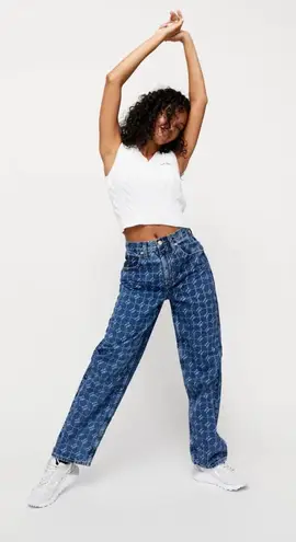 Urban Outfitters Iets Frans Pattern Wide Leg Blue Jeans thumbnail 1