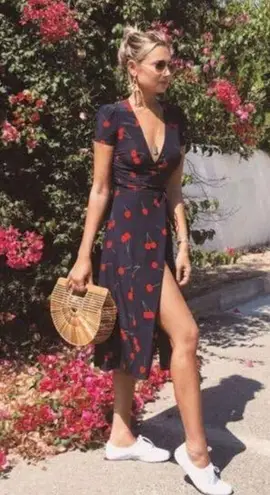 Realisation Par 💕💕 The Teale Midi Wrap Dress ~ Wilde Cherry Print XXS NWOT