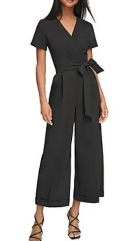 Karl Lagerfeld PARIS Scuba Crepe Wide Leg Jumpsuit Black