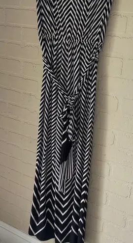 Emerald jumpsuit one piece wide leg Black White Chevron medium stretch strapless