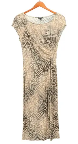 Lafayette 148 New York Geometric Knit Ruched Front Cap Sleeve Midi Dress M Tan Size M