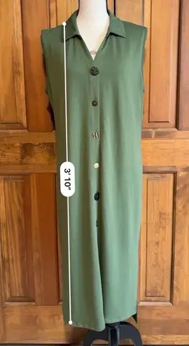 Soft Surroundings Green Sleeveless Maxi Dress Wooden Buttons Women's Size Large