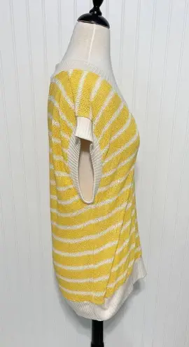 ZARA  Oversized Striped Knit V-Neck Sweater Vest Sleeveless Yellow White Small