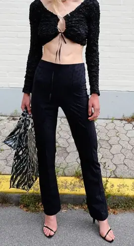 Saks Potts Pants Black Lissi Logo Jacquard High Rise Straight Leg Pants Size 1