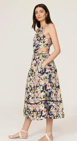 Something Navy Floral Cutout Sleeveless A-Line Midi Dress Size Small