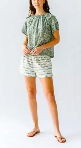 MIRTH Green white high waisted embroidered shorts cotton classic spring boho S Black