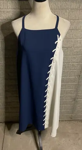 Alfani Womens Navy White Lace Up Spaghetti Strap Colorblock Shift Dress Size 14