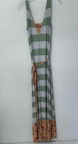 Matilda Jane Maxi Dress Green Light Grey Stripes V-Neck Maxi Sundress Floral