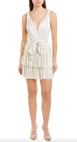 Sabina Musayev Alma Plisse Tiered Mini Dress White Shimmer Womens Size Small