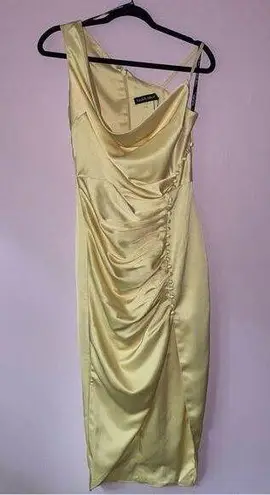 Lavish Lice NEW Lavish Alice 4 Midi Cocktail Dress Cream Ruched Cowl Neckline