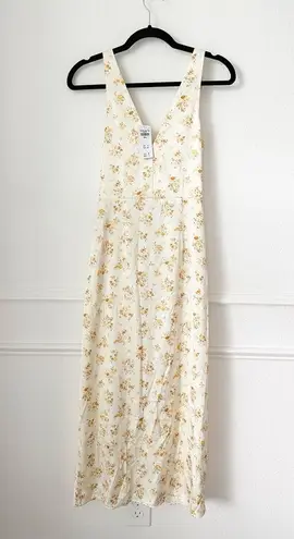 Abercrombie & Fitch NWT Abercrombie Cinch Front Satin Midi Dress in Ivory Yellow Floral sz S