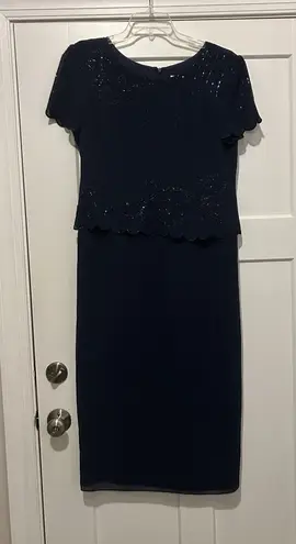 R & M Richards Navy Blue Formal Dress Women’s Size 12 P Mother Of Bride Wedding