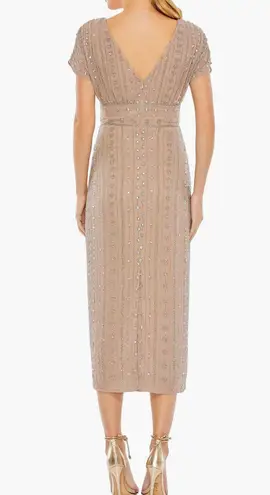 Mac Duggal Beaded Empire Waist Column Midi Cocktail Dress