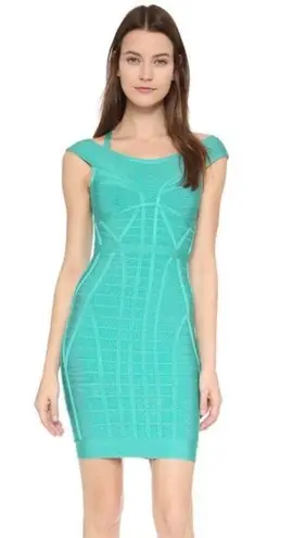 Herve Leger Connie viscose-blend dress in aqua jade size S small