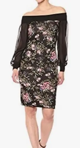 Rachel Rachel Roy floral Off shoulder sheer arm dress M Black Size M