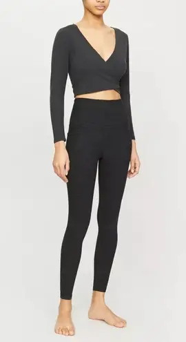 Beyond Yoga  Graceland Wrap Surplice Cropped Long Sleeve Top Black