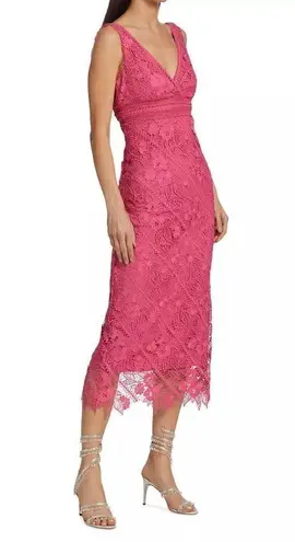 Monique Lhuillier Floral Guipure Lace Sheath Dress in Pink Size 2