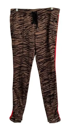 Pam & Gela Women's M H19 tiger cigarette track pant brown striped print joggers