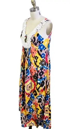 KAS New York Women's S Heavy Beaded Neck Brightly Colored Boho Cruise Dress Orange
