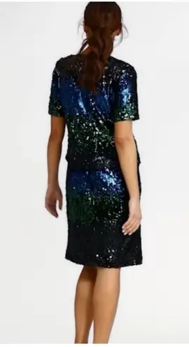 Brooks Brothers NWT Sequin Tiered Sheath Dress Party NYE Black Blue Green Dark 8