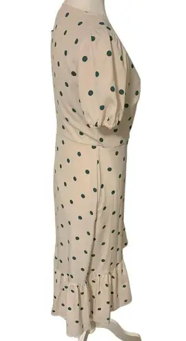 LC Lauren Conrad Lauren Conrad | Puff Sleeve Polka Dot Green Midi Dress Modest Casual Size Small