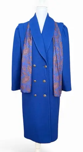 Jofeld Vintage Wool Trench Coat Long Overcoat w/scarf USA M Medium S Small Blue