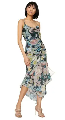 Lee Sau  Freida Dress in Blue Small Womens Floral Midi Cocktai Party