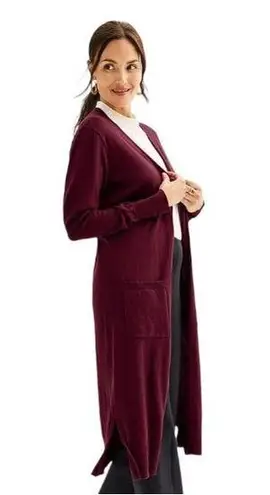 Nine West NWT  Wine Red Long Thin Open Front Cardigan Sweater Duster Size Large