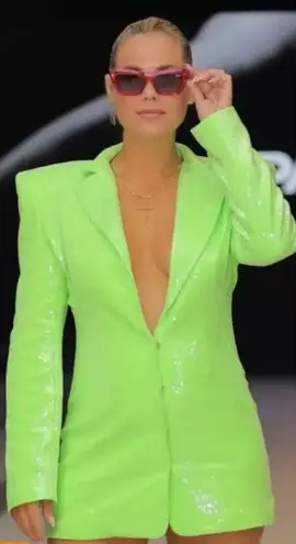 Bronx and Banco Zizi Sequin Embellished Blazer Mini Dress Neon Green Size XS 2