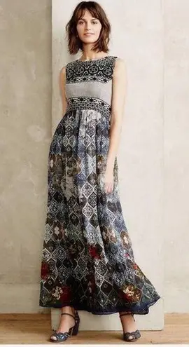 Hemant & Nandita Anthropologie XS Silk Skirt W/Embellished Cotton Bodice