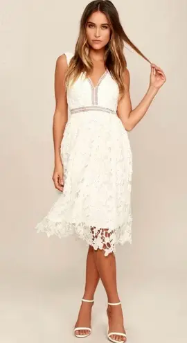 Lulus Lulu’s Beloved Bloom Ivory Midi Dress M Lace Cutouts Wedding Engagement Bridal