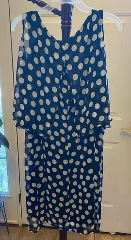 Connected Apparel NAVY BLUE DRESS WITH WHITE POLKA DOTS SIZE 16