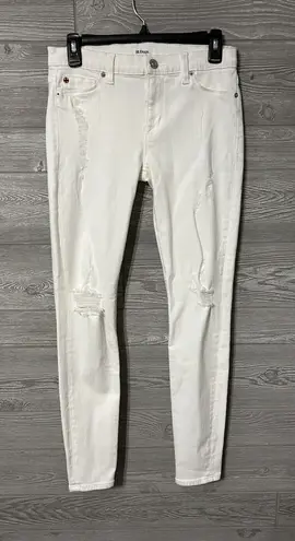 Hudson Midrise Nico Distressed White Super Skinny Jeans Size 26