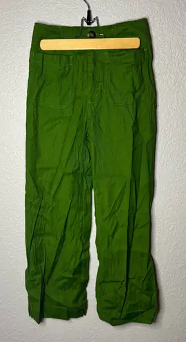 Maeve Anthropologie Colette Wide-Leg Green Pants Linen Blend High Waist Size 24