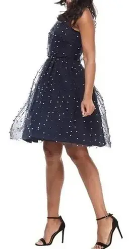 Maggy London Women's Navy Mesh Pearl Embellished A-line Dress Sz 8