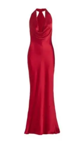 Norma Kamali Cowl Neck satin Gown, tiger red, M, $325