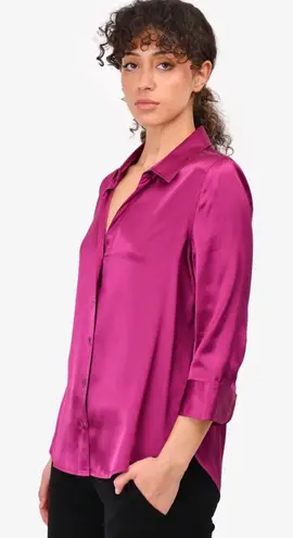 L'Agence Purple 100% Silk Button Up Blouse 3/4 Sleeve Career FLAW Womens Medium - Image 1
