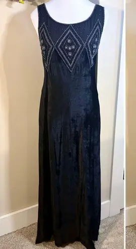 April Cornell Black Velvet Beaded Maxi Dress Witchy Gothic Romantic ~Small🧡