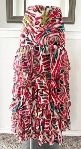 Tunique Tiered Maxi Skirt, Size L Red Size L