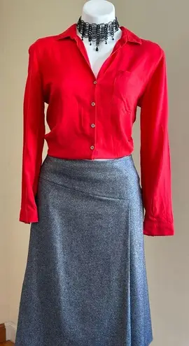 Calvin Klein  Jeans Red Button Down Collar Blouse Metal Buttons 1 Pocket …