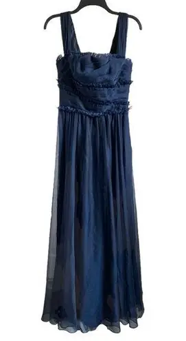 Monique Lhuillier Ruffle Evening Gown, Navy Blue, Size 4
