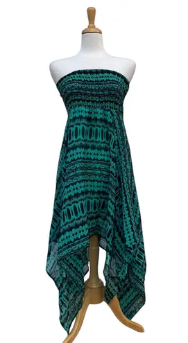 VTG Deb Y2K Dress Sz M Smocked Teal Black Handkerchief Hem Geometric Fairygrunge Blue Size M