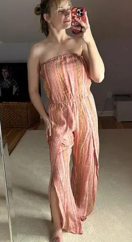 Drew Anthropologie: Orange Striped Strapless Jumpsuit