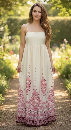 Commense Womens Maxi Dress Floral Sleeveless Casual Summer Cream Pink Size M Size M