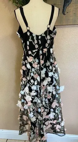 Lulus NWOT  Elite Cutie Black Mesh 3D Floral Embroidered Midi Dress