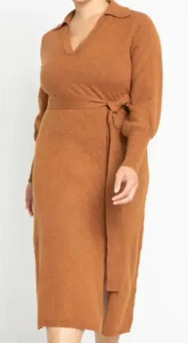 Eloquii NEW Puff Sleeve Collared Sweater Dress Women Size 18/20 Neutral Office