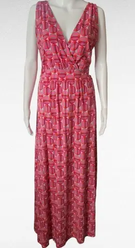Garnet Hill Pink Modern Geo Surplice Maxi Dress Size 12