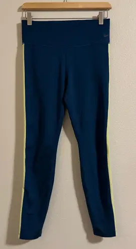 Nike  Leggings in Blue with Neon Yellow Accents